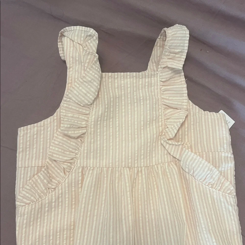 NWT Carter’s Pink Seersucker Ruffle Romper 12M Baby Striped Jumpsuit One Piece